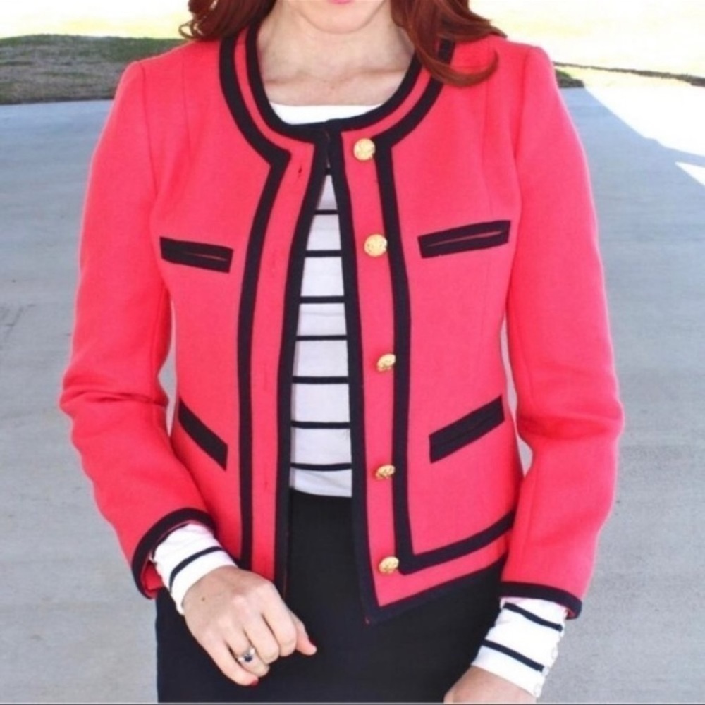 J. Crew Pink Navy Classic Brass Button Cropped Blazer sz 8 - Picture 5 of 15